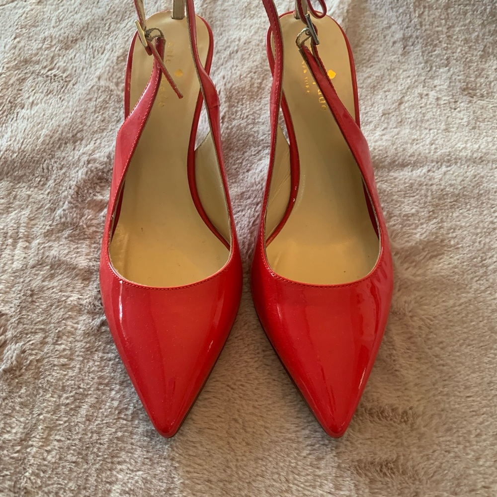 Kate Spade patent leather pointy toe sling backs.
